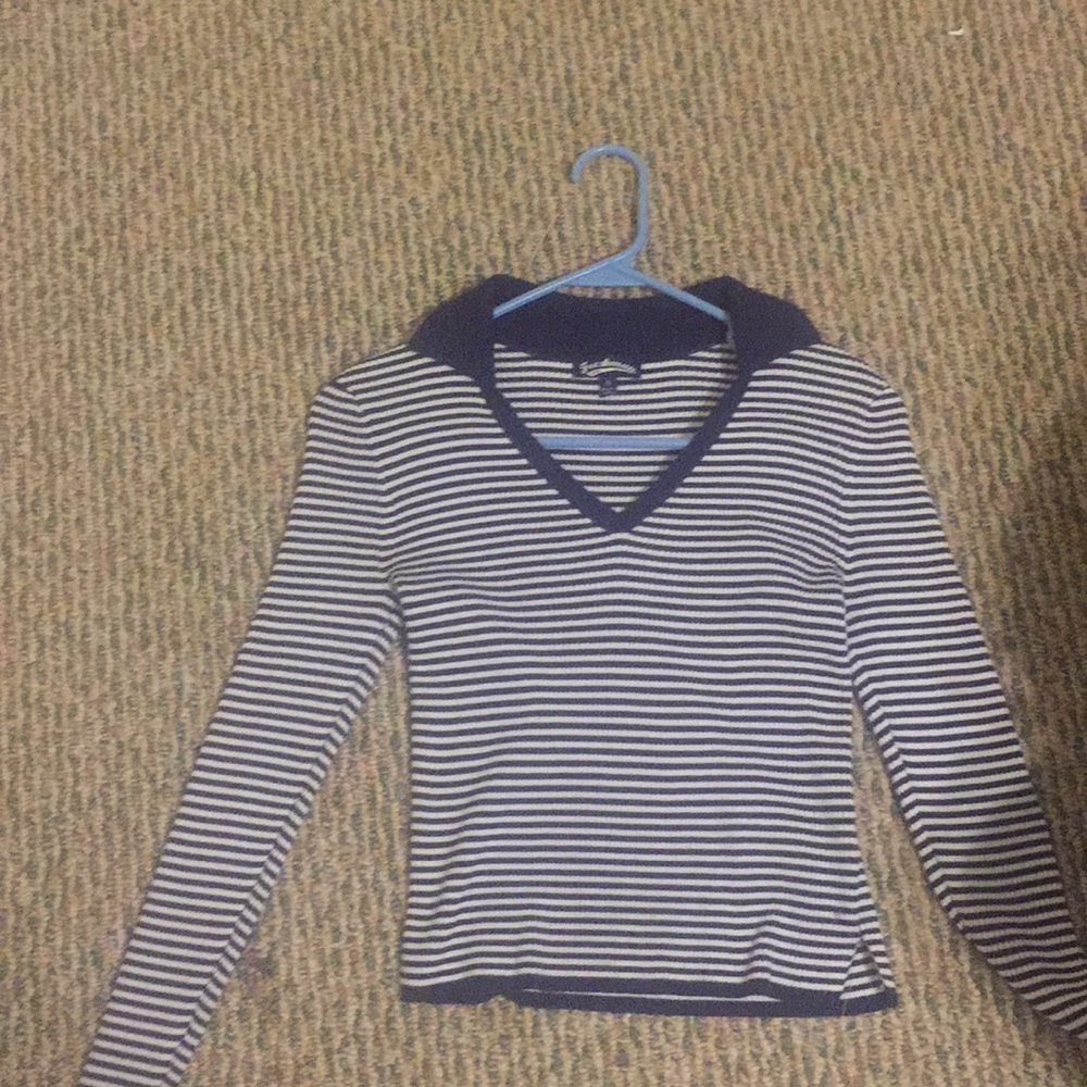 Blue and white striped long sleeve shirt